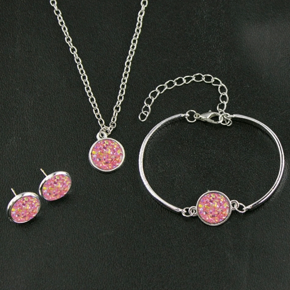 *New!* Pink Druzy 3-Piece Jewelry Set - Picture 2 of 2